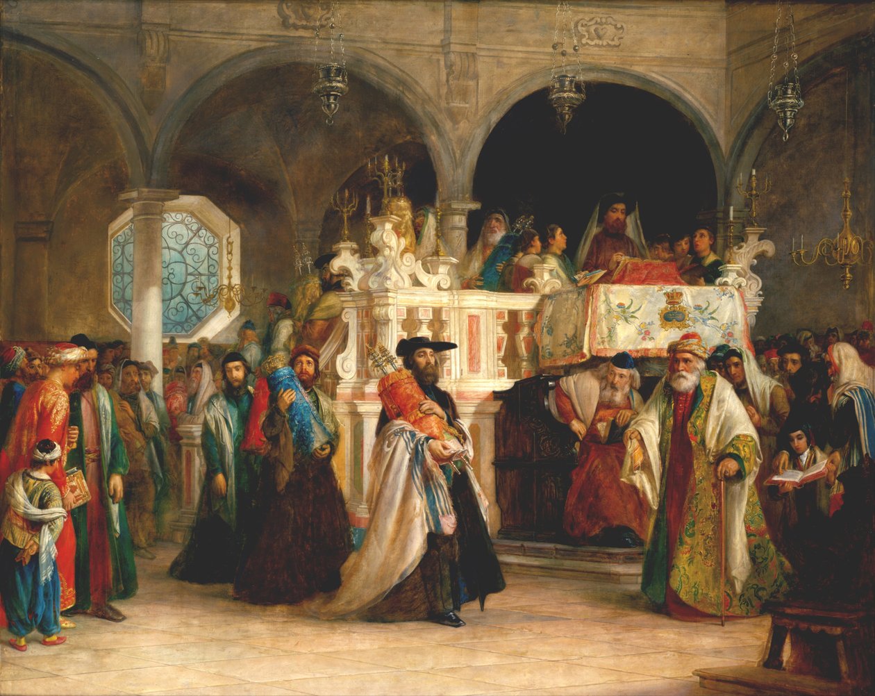 The Feast of the Rejoicing of the Torah at the Synagogue in Leghorn, Italy, 1850 by Solomon Alexander Hart