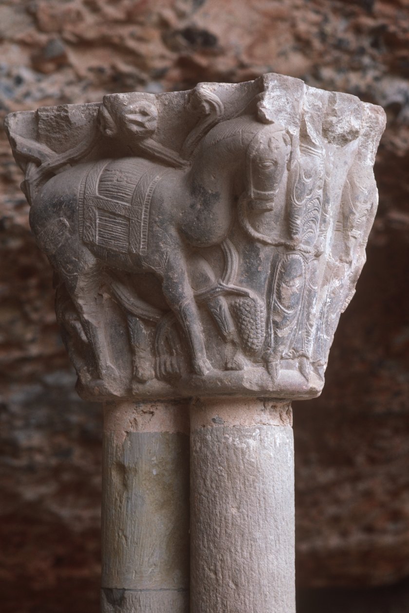 An arcade capital with sculpture of a horse by Spanish School