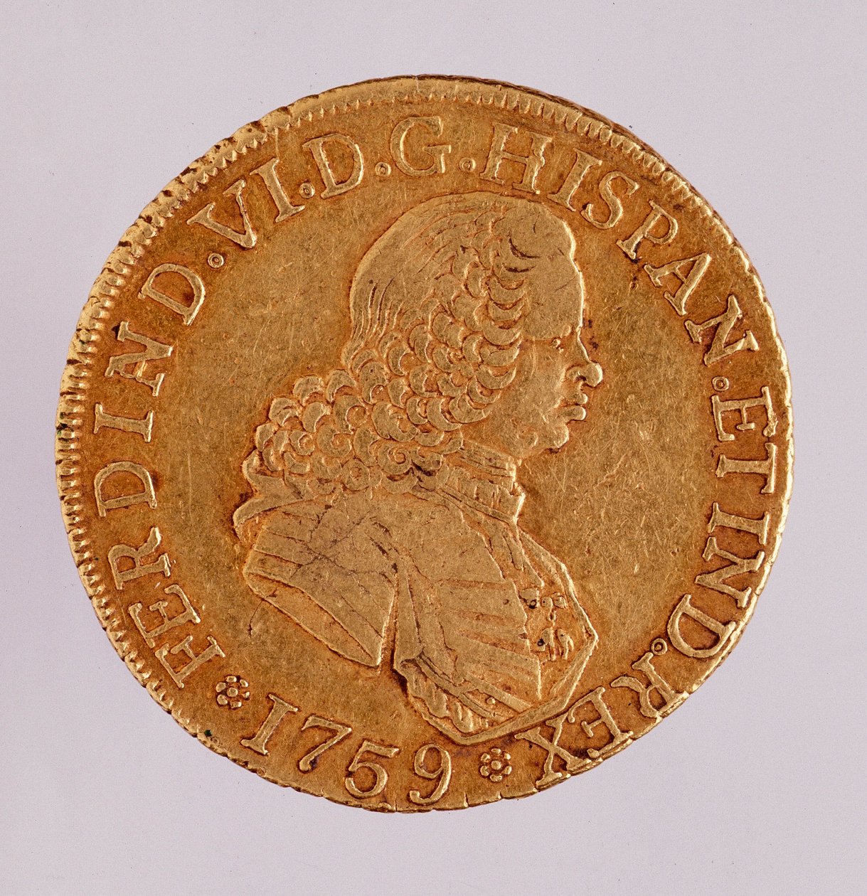 Golden coin (8 ecus) from Spain: reign of Ferdinand VI (1746-1759). 1759 Naples, museo archeologico by Spanish School