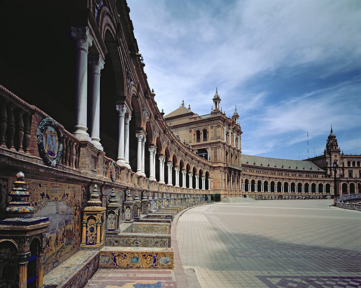 View of the Semicircular Arcade, Each Tiled and Columned Section Representing a Province of Spain, Designed by Anibal Gonzalez y Alvarez Osorio, 1914-28 by Spanish School