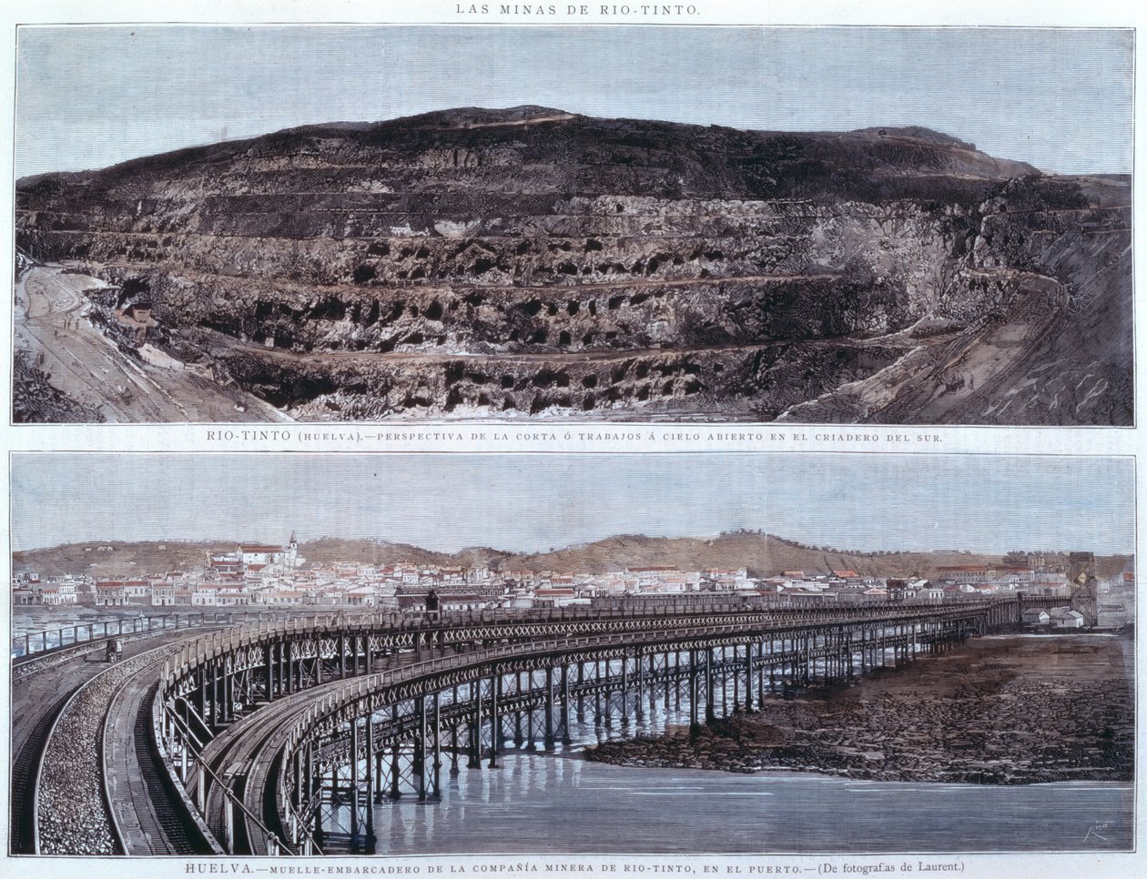 Wharf and Perspective of the Compania Mines of Rio-Tinto, Huelva, Spain by Spanish School