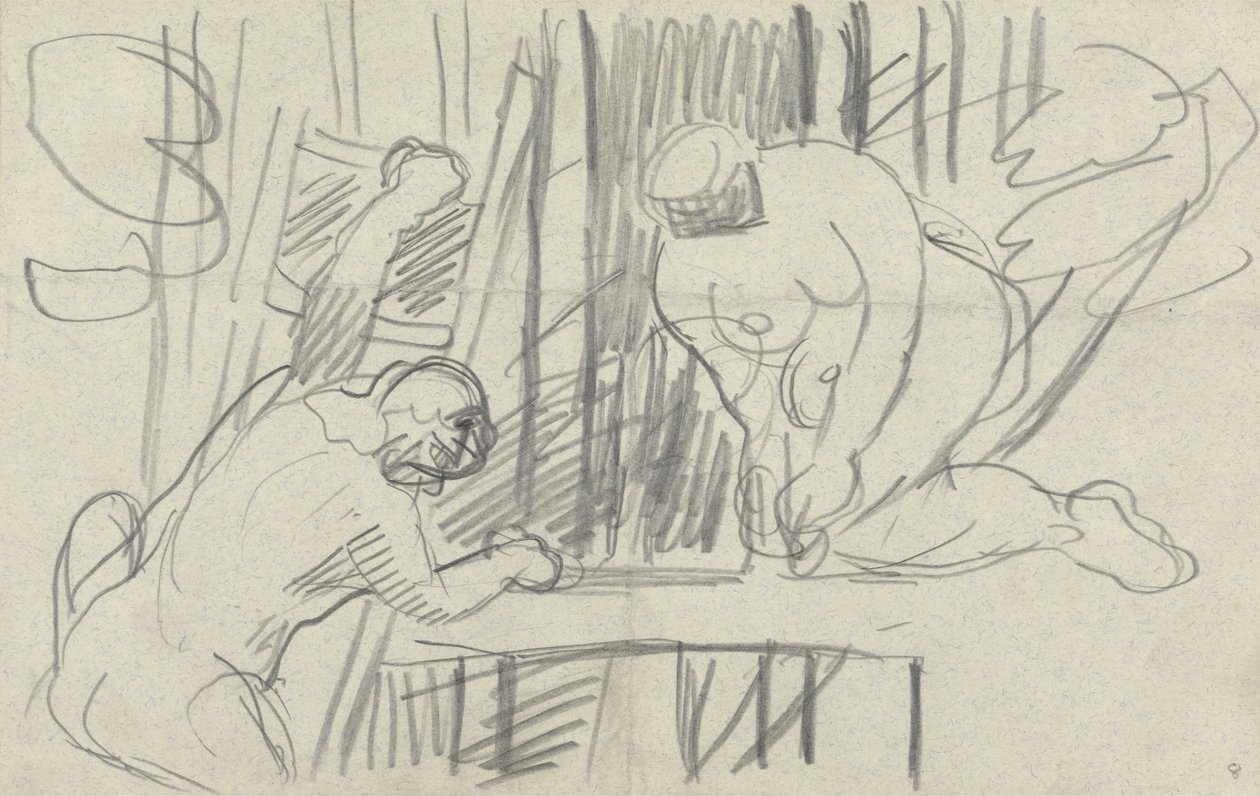 Study of a Tree House with Primitive People, for the Cave of the Golden Calf by Spencer Frederick Gore