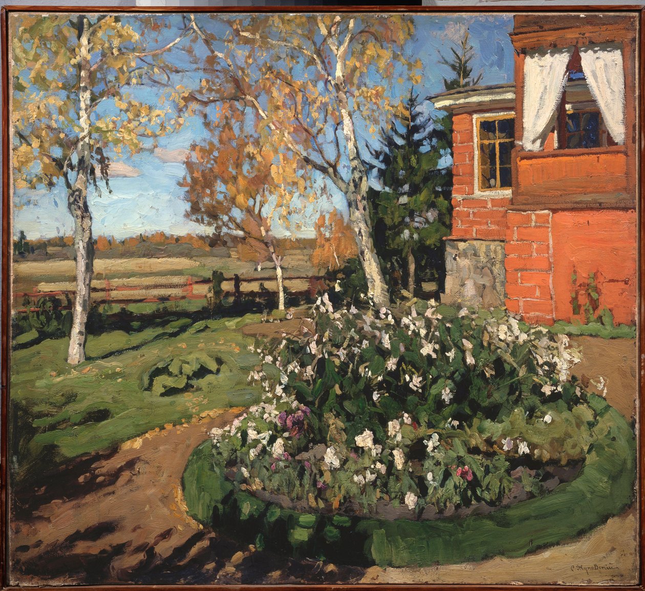 A Flower Bed (In Front of a House and a Countryside Landscape) by Stanislav Joulianovitch Joukovski