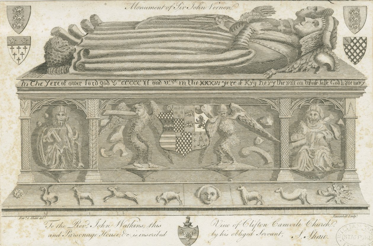 Clifton Campville Church - Vernon Monument (engraving) by Stebbing Shaw