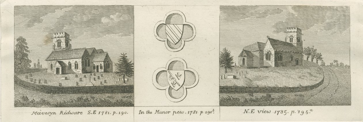 Mavesyn Ridware Church: engraving, 1781 by Stebbing Shaw