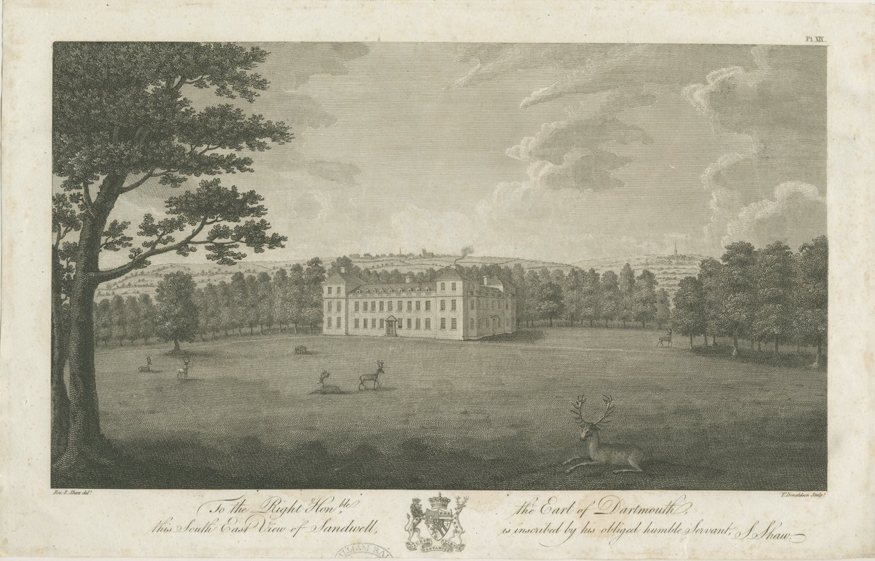 Sandwell Park - Hall: engraving by Stebbing Shaw