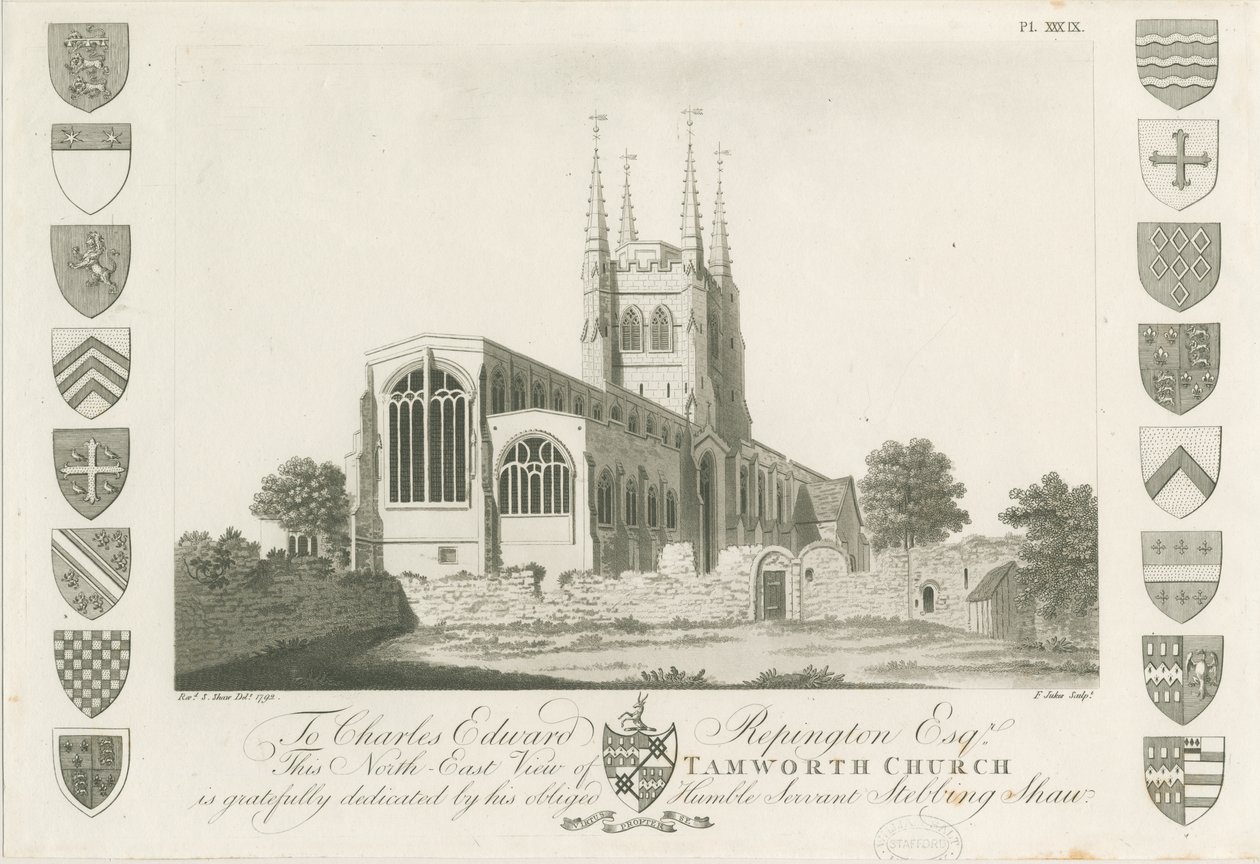 Tamworth Church: aquatint engraving, 1792 by Stebbing Shaw