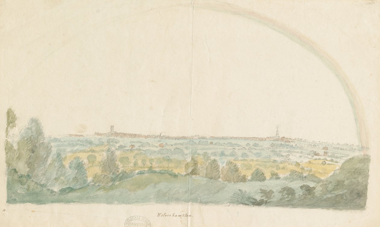 Wolverhampton - Distant view from the Heights of Tettenhall: watercolour painting, nd [late 18th cent] by Stebbing Shaw