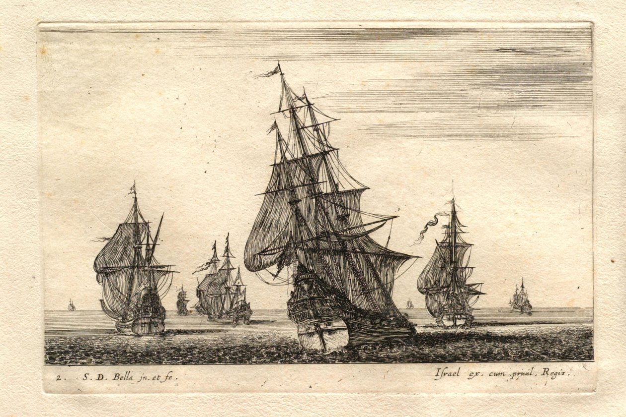 A Boat in Full Sail Surrounded by Other Boats by Stefano della Bella