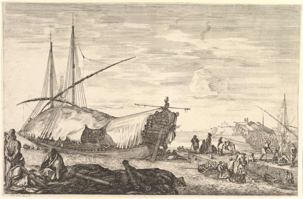 A Galley Covered in Sails, from "Views of the Port of Livorno" by Stefano della Bella