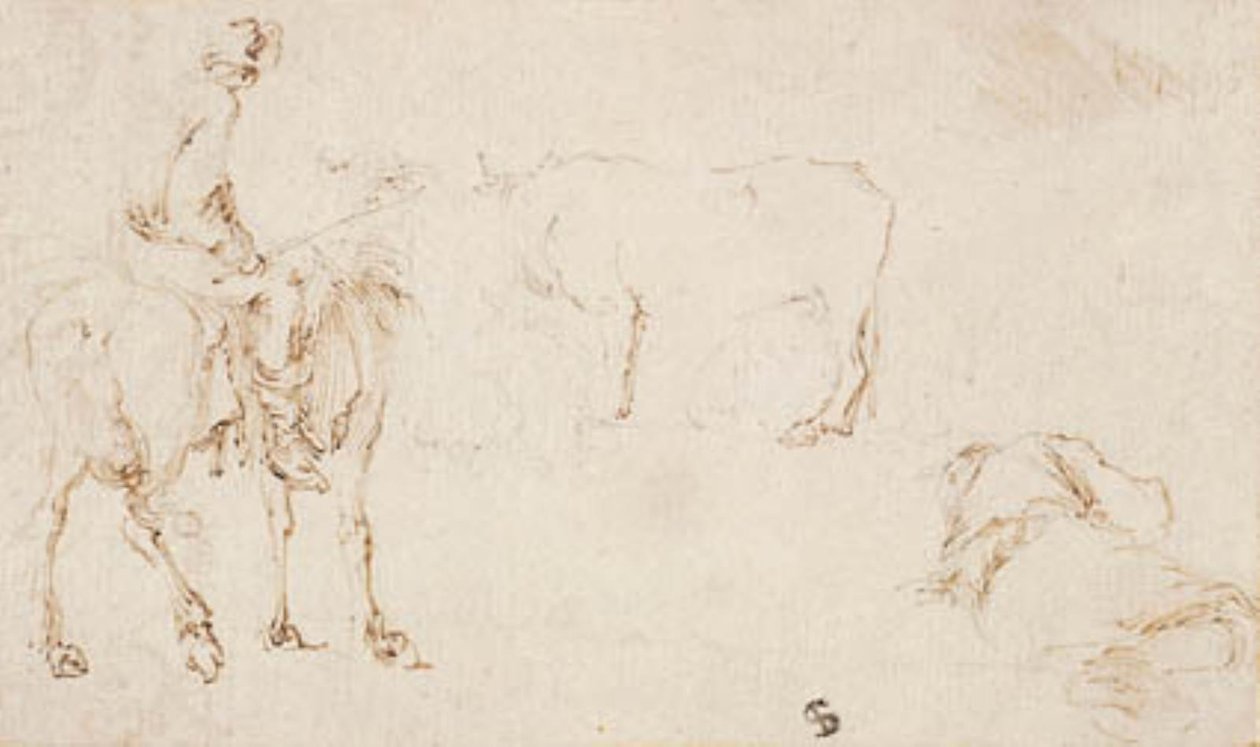 A Horseman, a Cow, and a Sleeping Man by Stefano della Bella