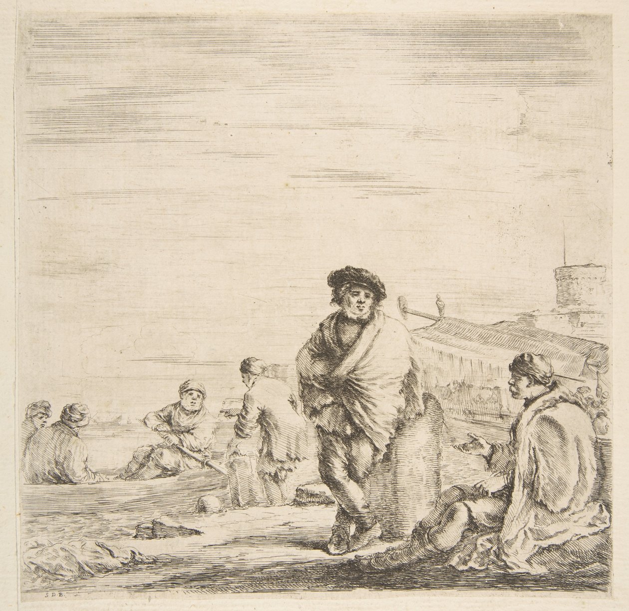 A Standing Sailor Talking to a Seated Levantine by Stefano della Bella