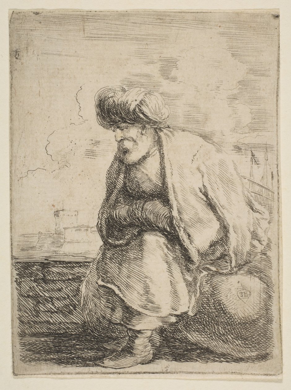 An Old Turk Seated on a Stone by Stefano della Bella