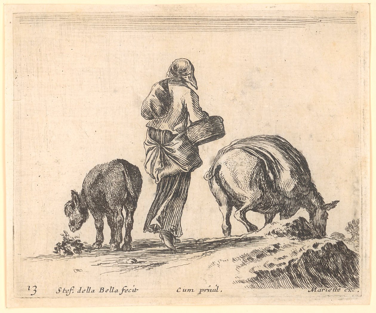 Peasant Woman with Two Donkeys by Stefano della Bella