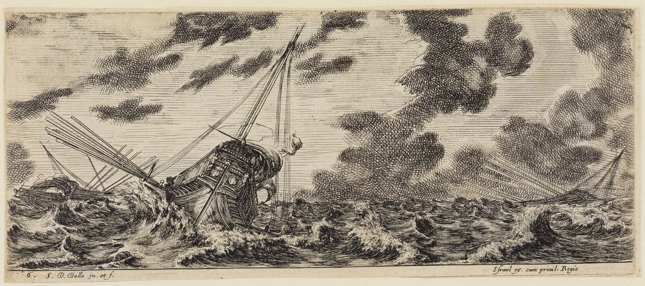 Loading of Various Ships (Various Embarkations): Three Galleys in a Storm by Stefano della Bella