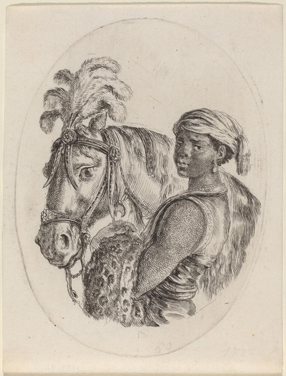 Black Groom with an Arabian Horse by Stefano della Bella