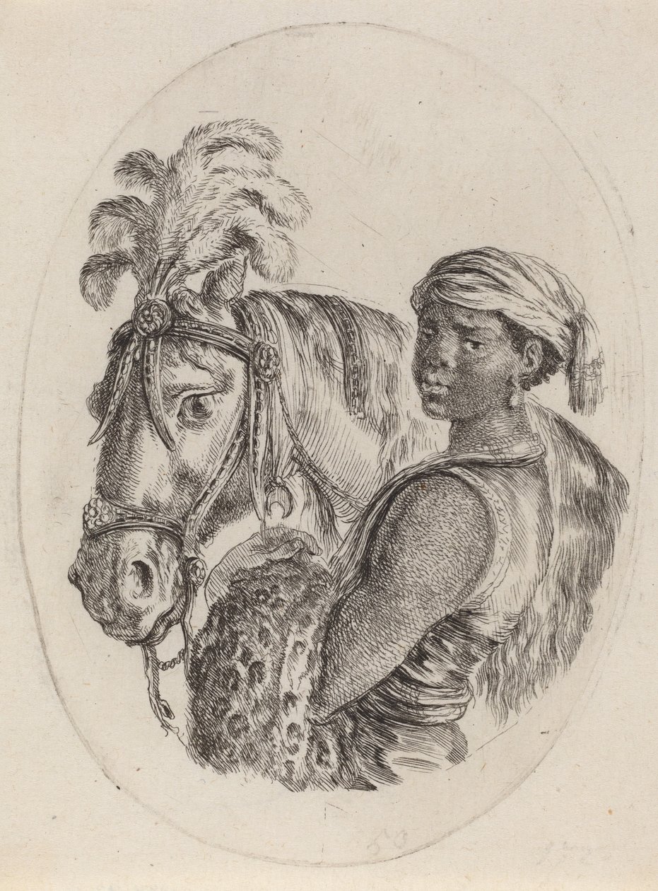 Black Groom with an Arabian Horse by Stefano della Bella