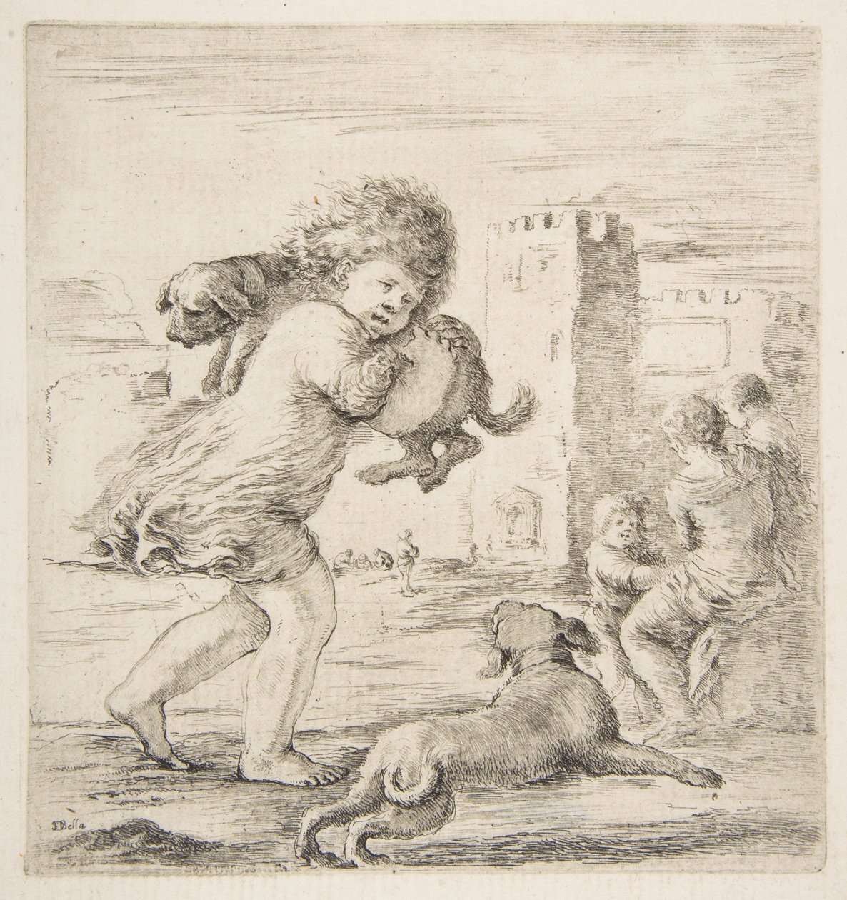 Child Carrying a Puppy on His Shoulder by Stefano della Bella