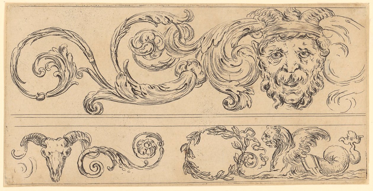 Three Frieze Fragments, Above with a Grotesque by Stefano della Bella