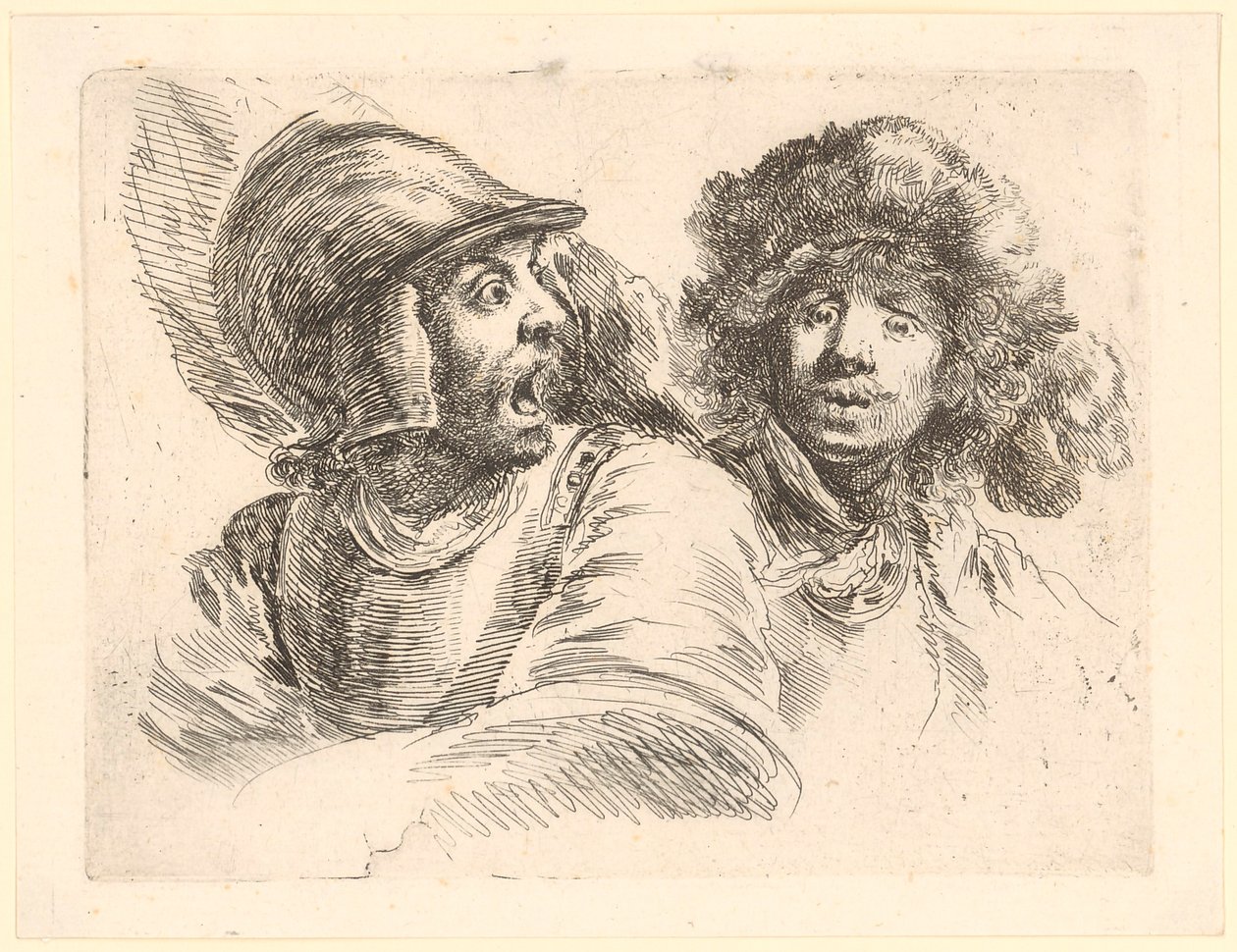 Frightened Soldier and Man with Fur Hat by Stefano della Bella