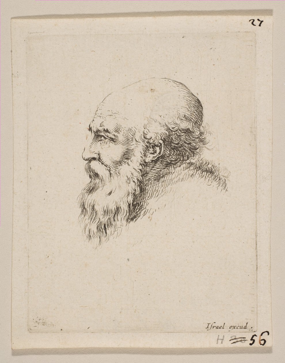 Head of a Bald and Bearded Old Man in Profile, from Various heads and figures Diverses, 1650 by Stefano della Bella
