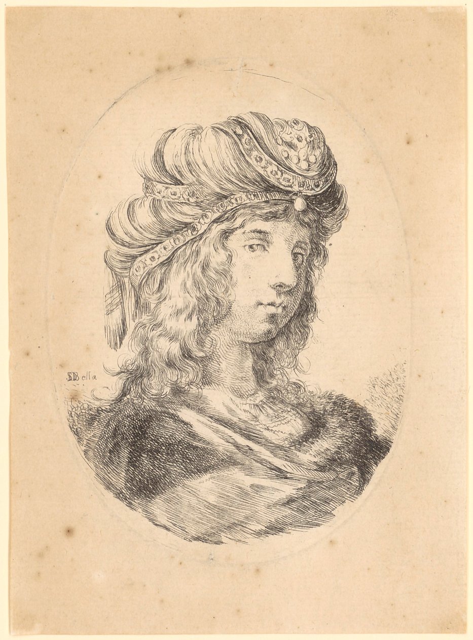 Young Man with Turban in Three-Quarter Profile to the Right by Stefano della Bella