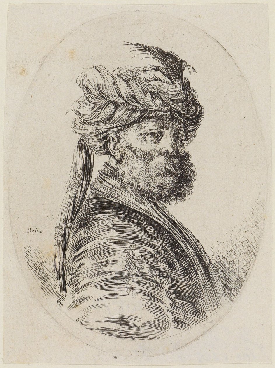 Several Heads Styled Like the Persians: Bust of a Bearded Turk in Three-Quarter View Facing Right by Stefano della Bella