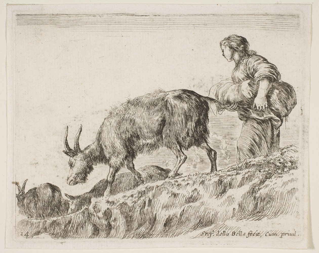 Plate 14: Shepherdess Herding Goats, from Various Animals by Stefano della Bella