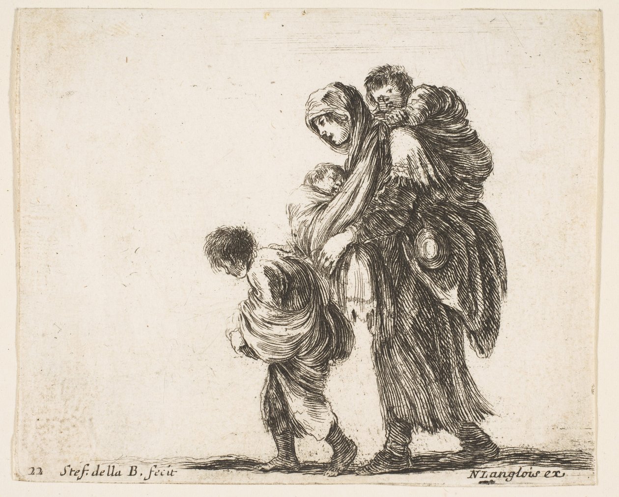 A Beggar Woman with Three Children by Stefano della Bella
