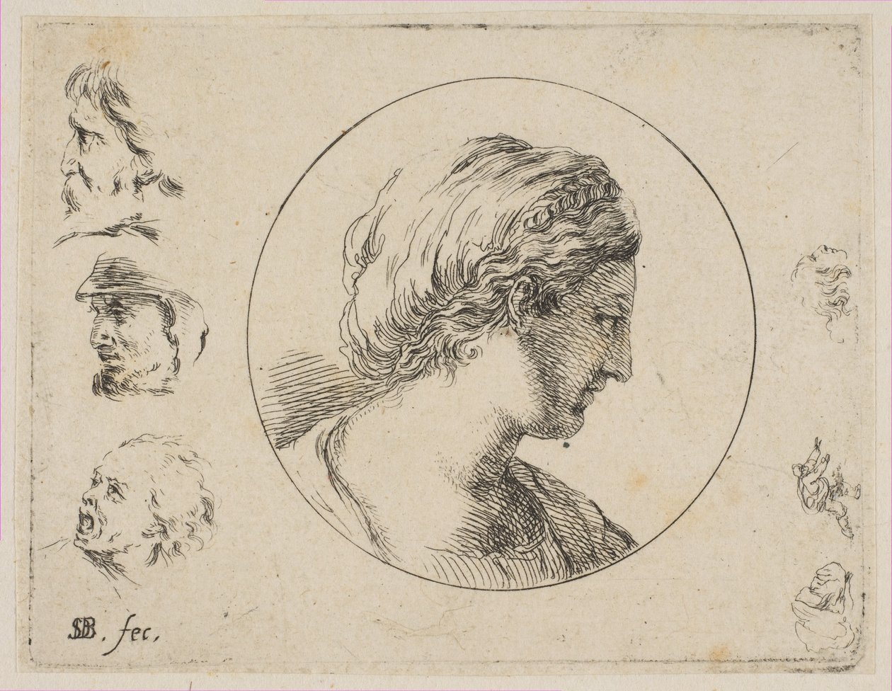 Plate 4: Head of a Woman in Profile, from Second Collection of Various Doodles and Etchings, ca. 1646 by Stefano della Bella