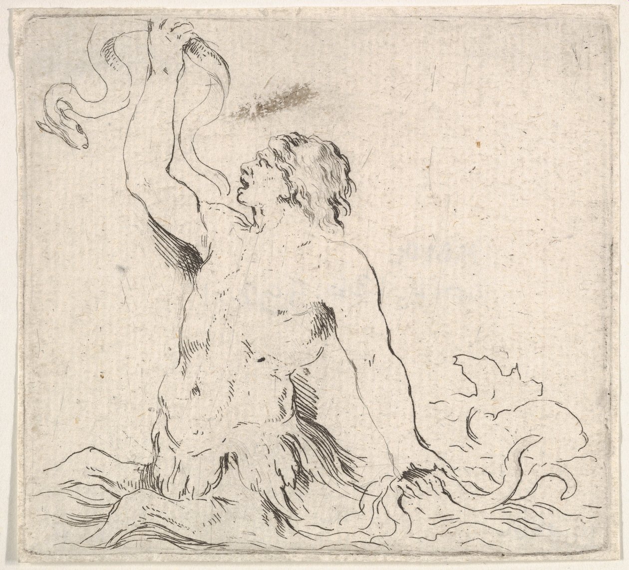 Plate 7: A Triton in the Water, Facing Left, Holding Up an Eel in His Right Hand by Stefano della Bella