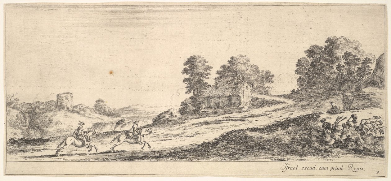 Two Horsemen Galloping Uphill by Stefano della Bella