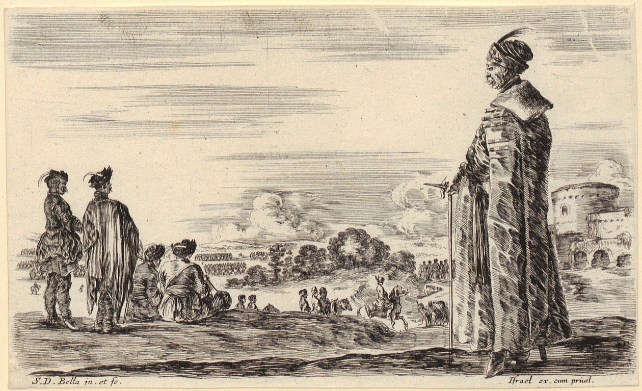 Pole with Feathered Hat and Cloak, Facing Left, Plate 7 from the Series "Various Figures and Countries" by Stefano della Bella