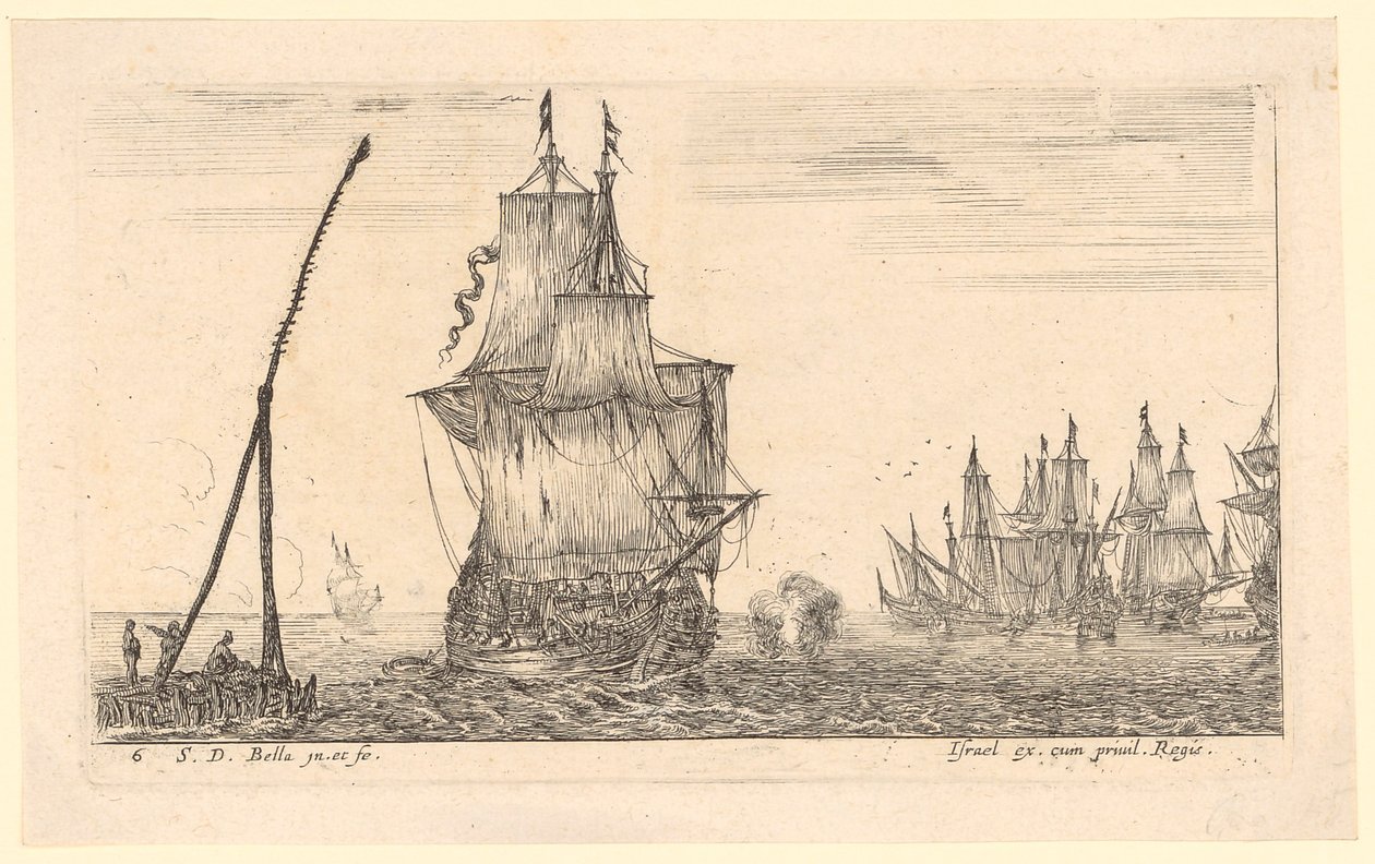 Seascape with Large Ship and Beacon in the Foreground by Stefano della Bella
