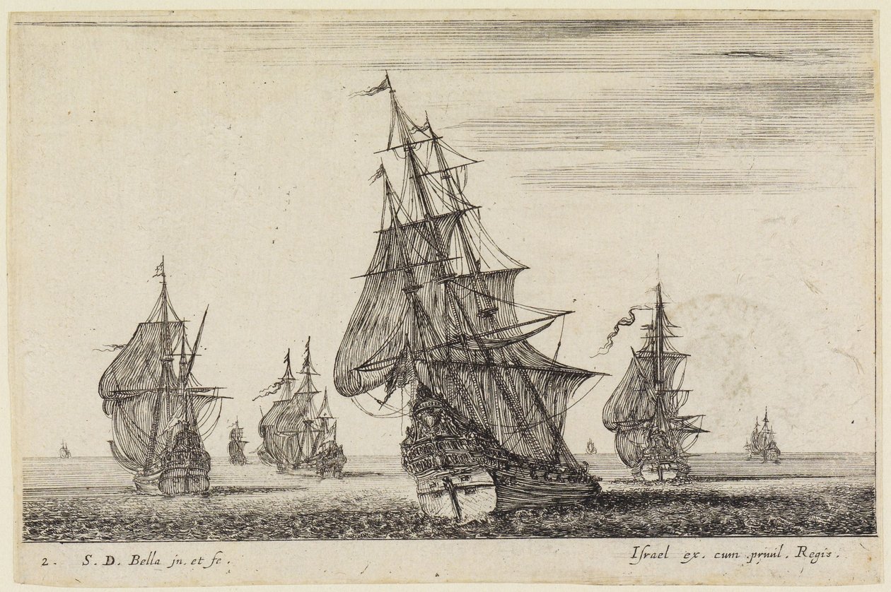 Seascape: Ship Setting Sail in the Foreground, Others in the Background by Stefano della Bella