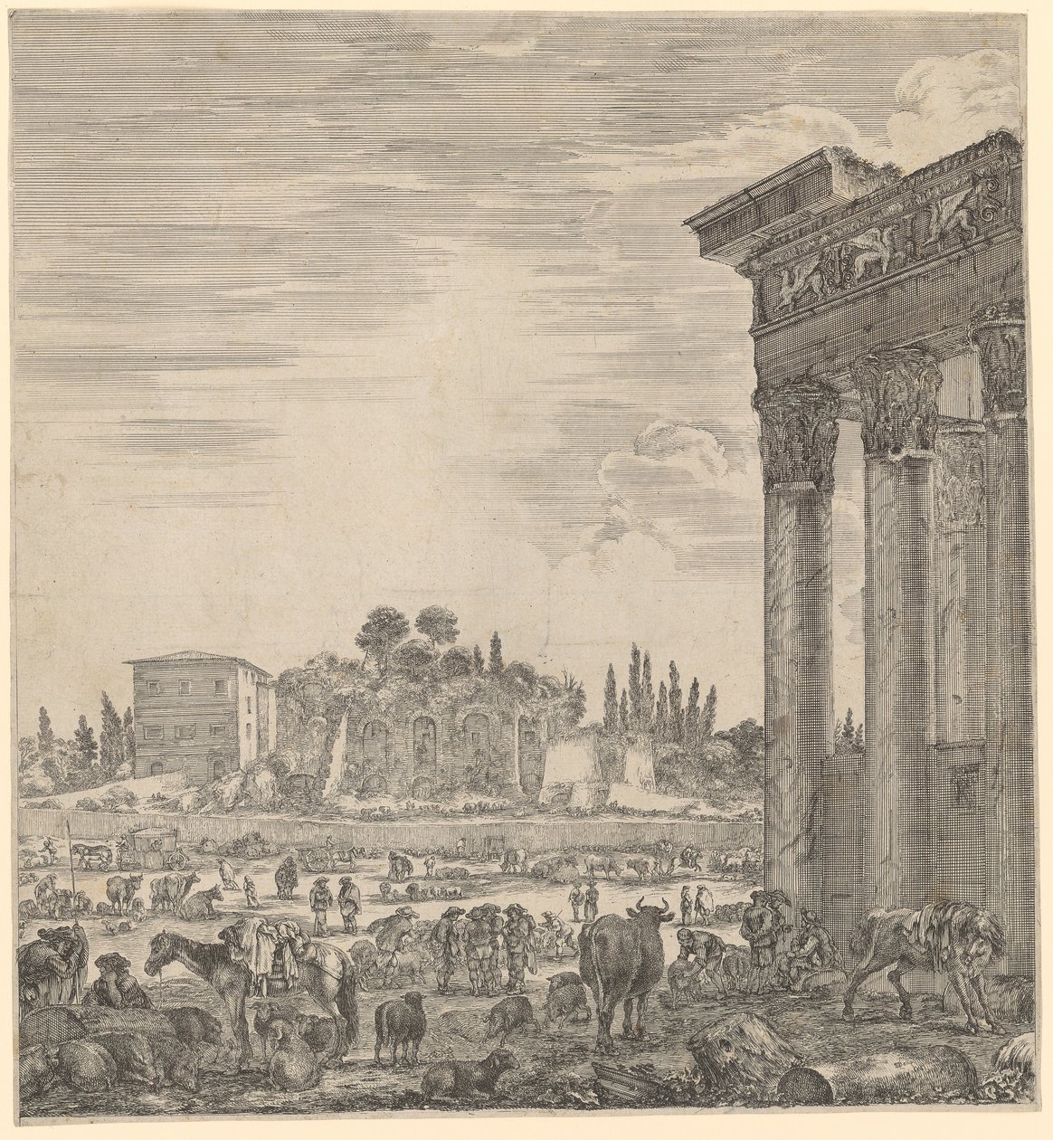 Temple of Antoninus Pius and Faustina and the Campo Vaccino by Stefano della Bella
