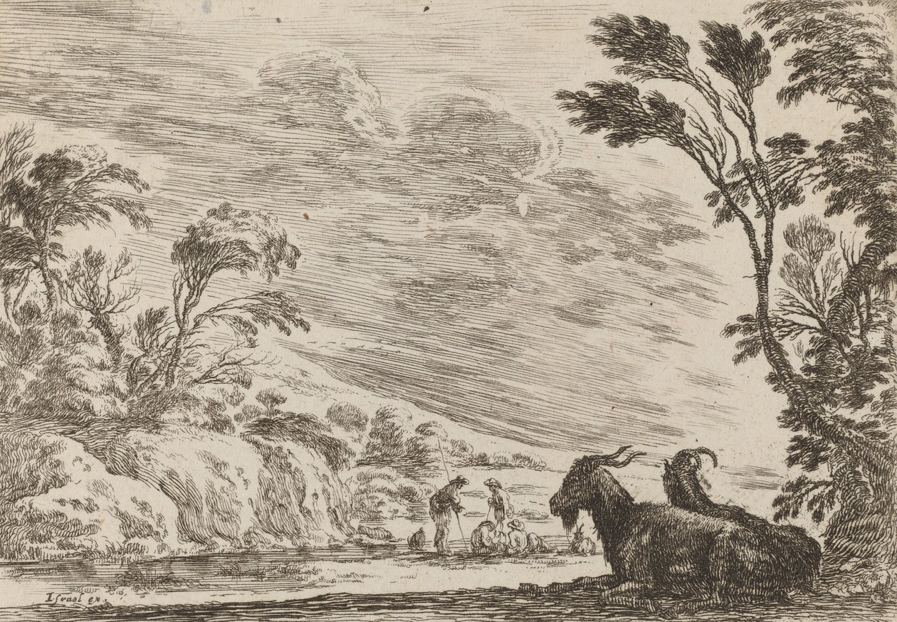 Two Goats Lying Down by Stefano della Bella