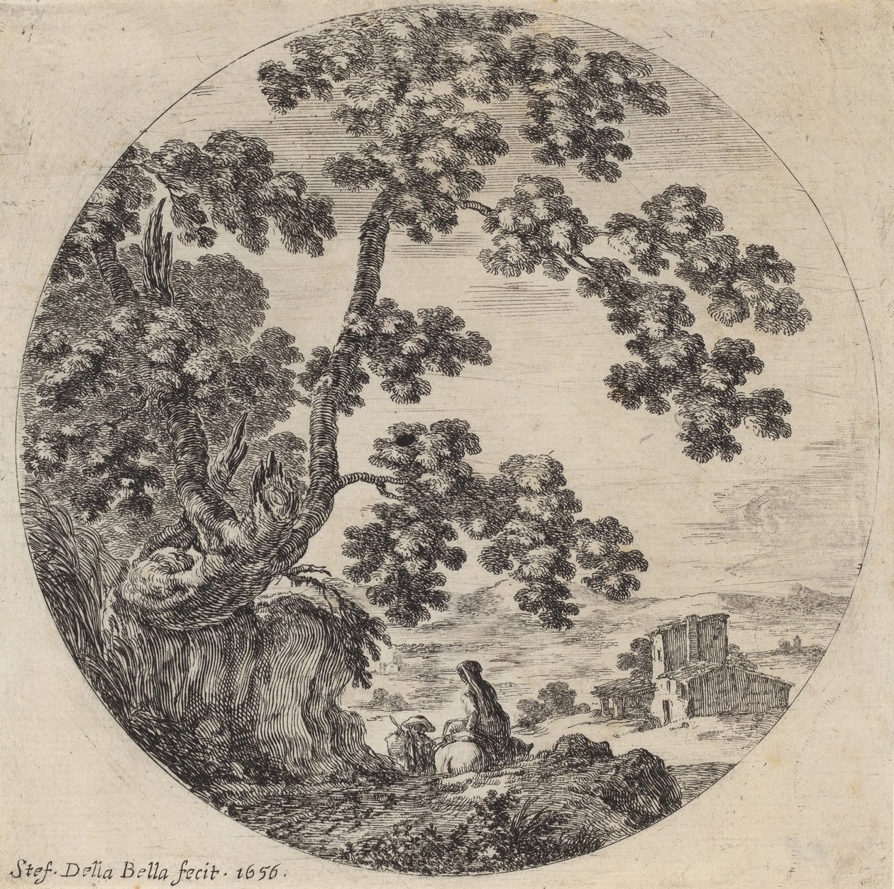 Two Travelers Passing by an Old Oak Tree, 1656 by Stefano della Bella