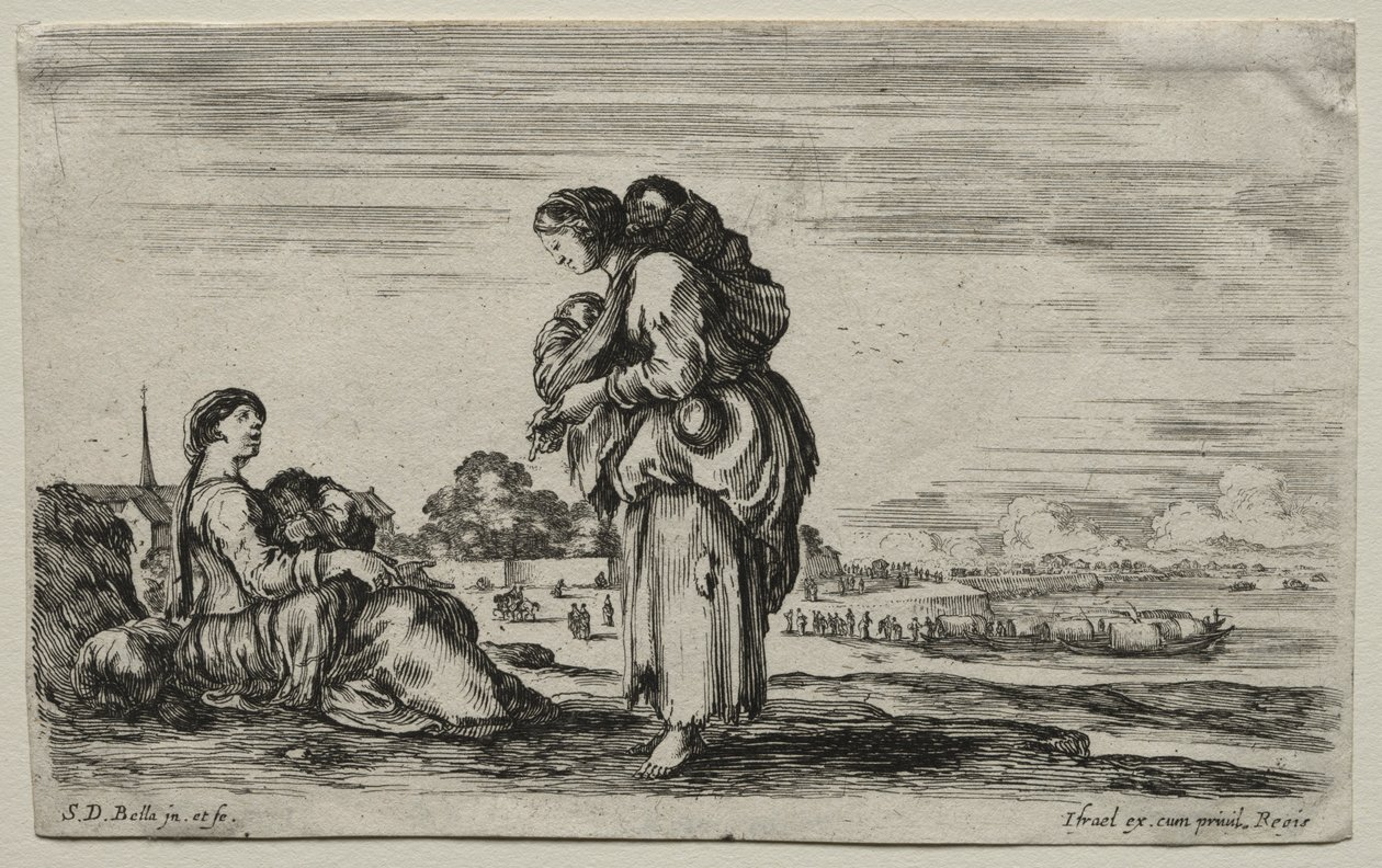 Various Figures and Landscapes: Two Mothers Chatting Together by Stefano della Bella