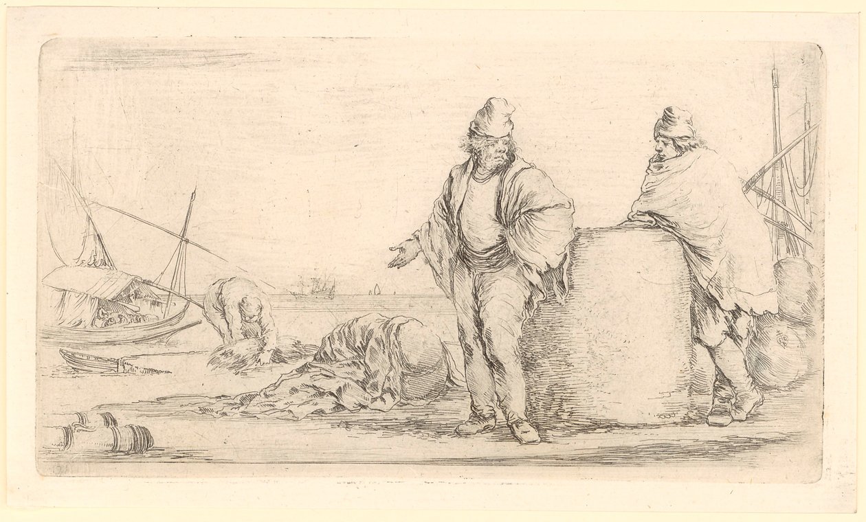 Two Sailors Standing by a Large Bundle of Merchandise by Stefano della Bella