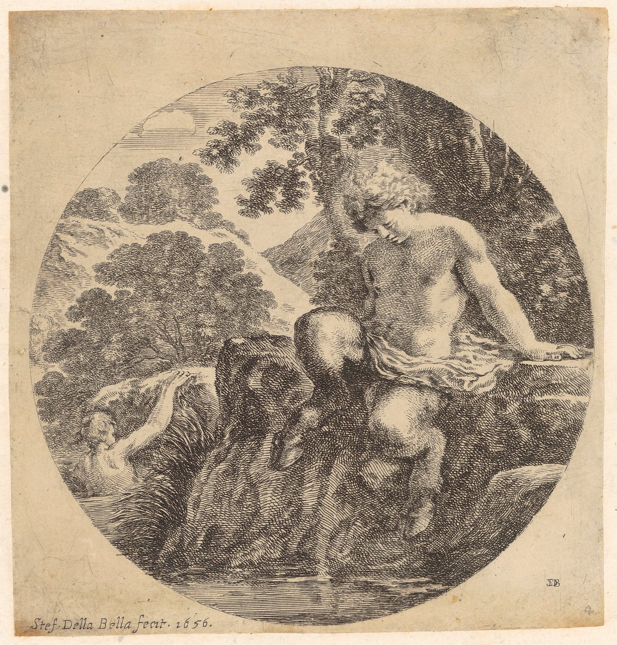 Two satyrs on the riverbank by Stefano della Bella