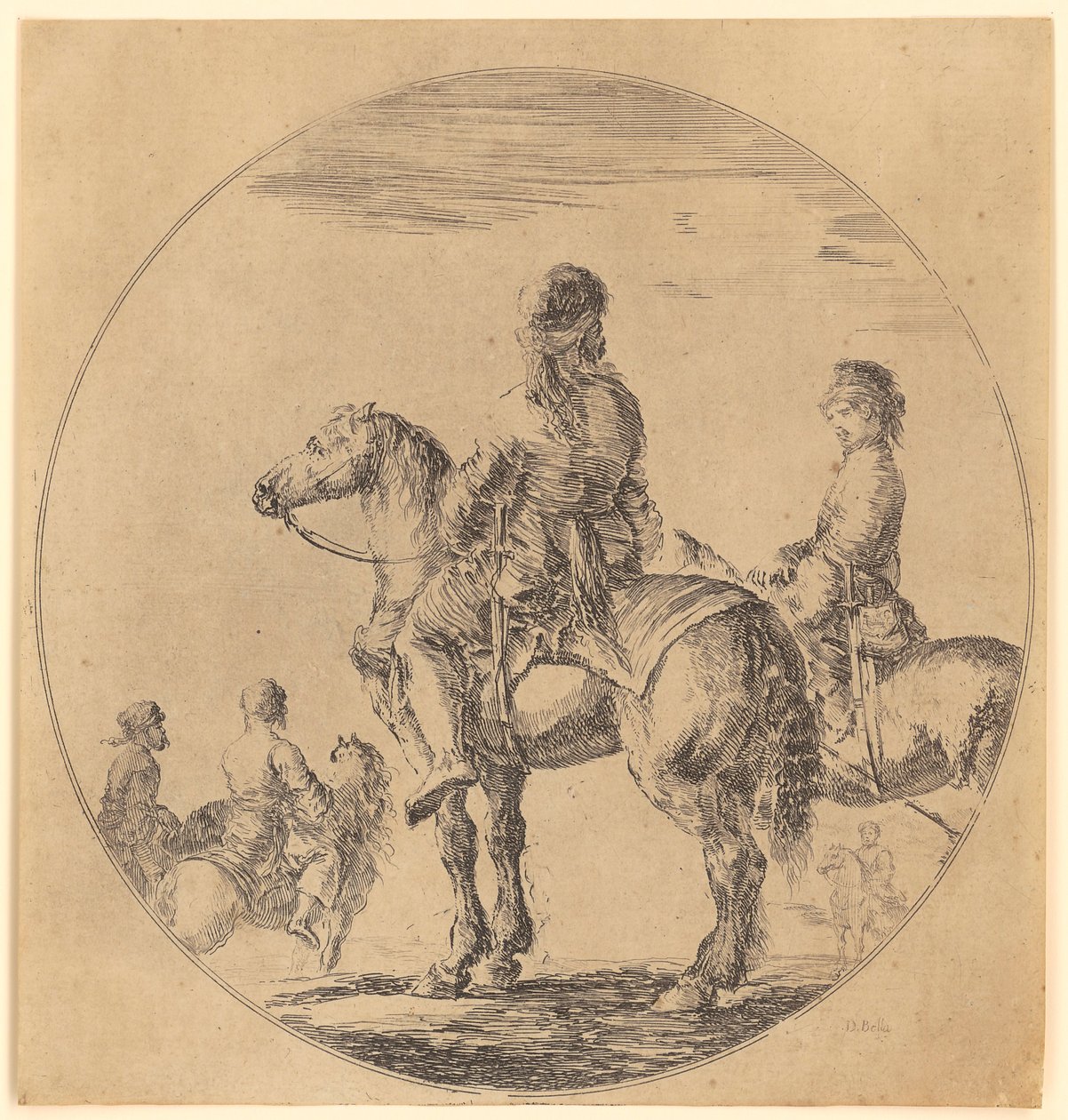 Two Polish Riders to the Left, the Front One in Rear View by Stefano della Bella