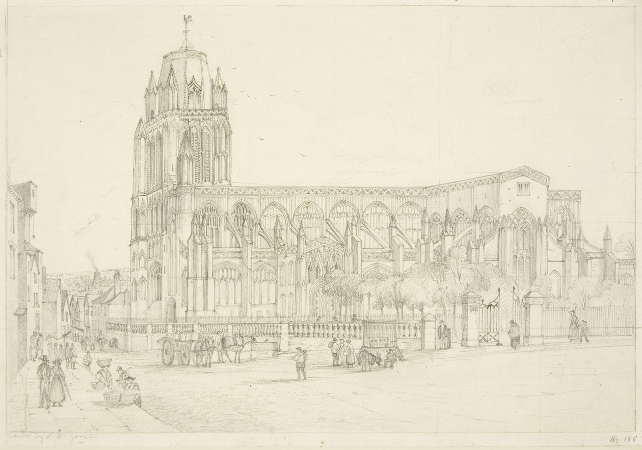 South view of St Mary Redcliffe Church, c.1835 by Stephen C. Jones