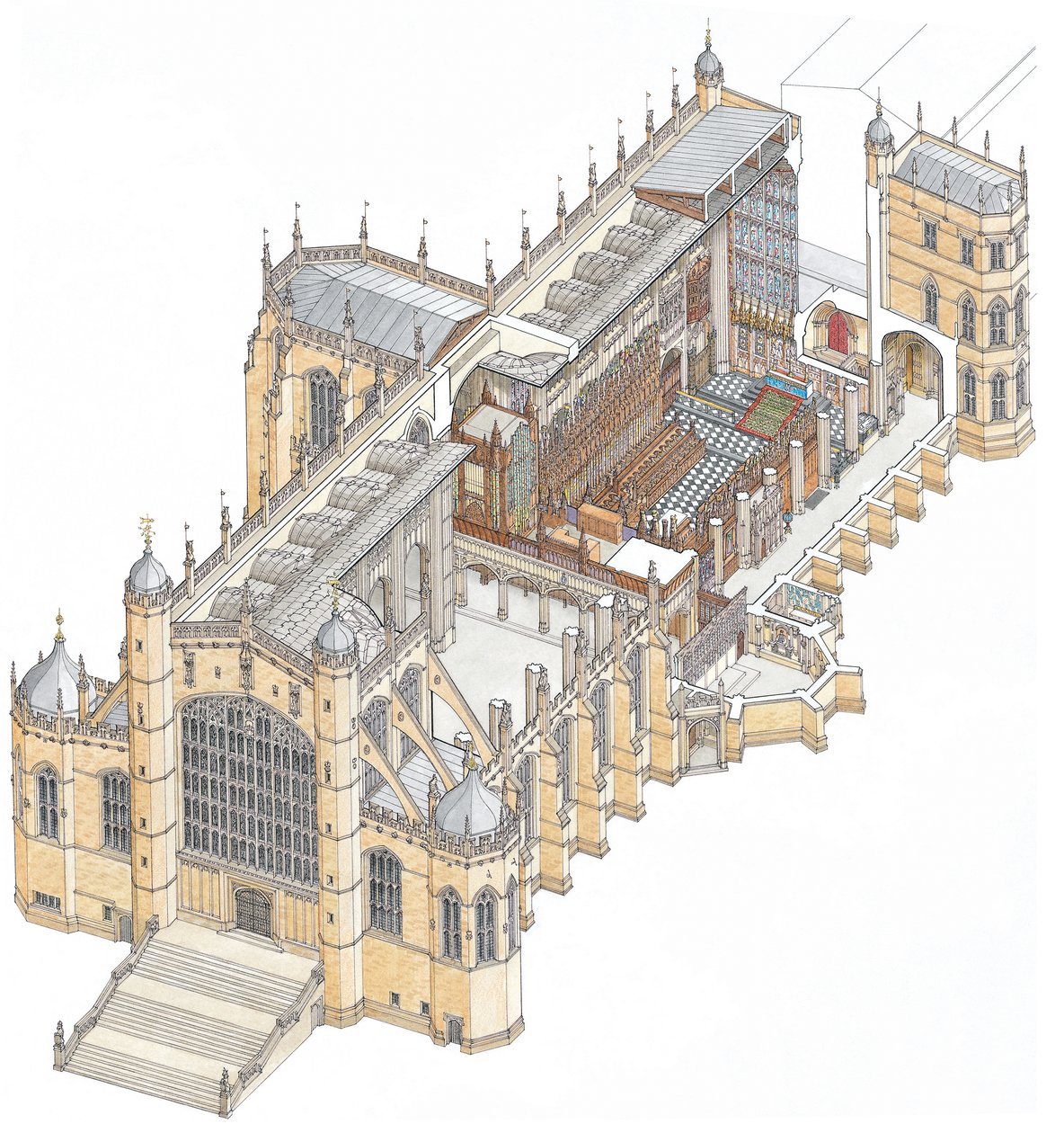St George's Chapel, Windsor, c.1900-2023 (drawn 2003) (ink and watercolour)