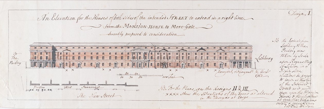 Design for the Houses of Both Sides of the Intended Street to Extend in a Right Line from the Mansion-House to More-Gate, 1762 by Stephen Riou