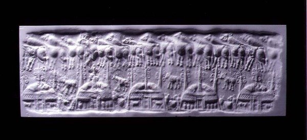 Handled cylinder seal impression, Uruk, c.3300-3000 BC by Sumerian Sumerian