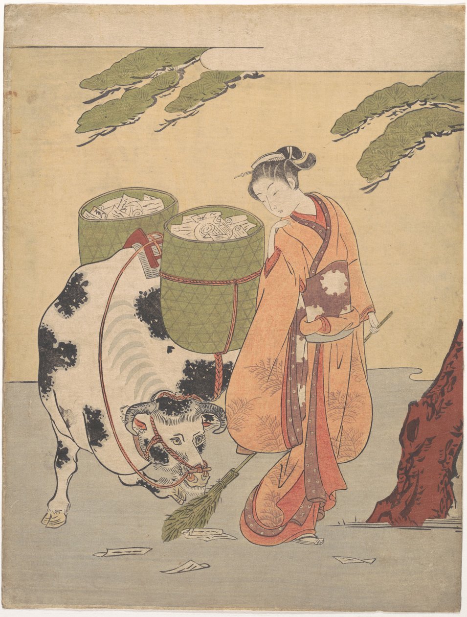 A Woman Sweeping up Her Love Letters by Suzuki Harunobu