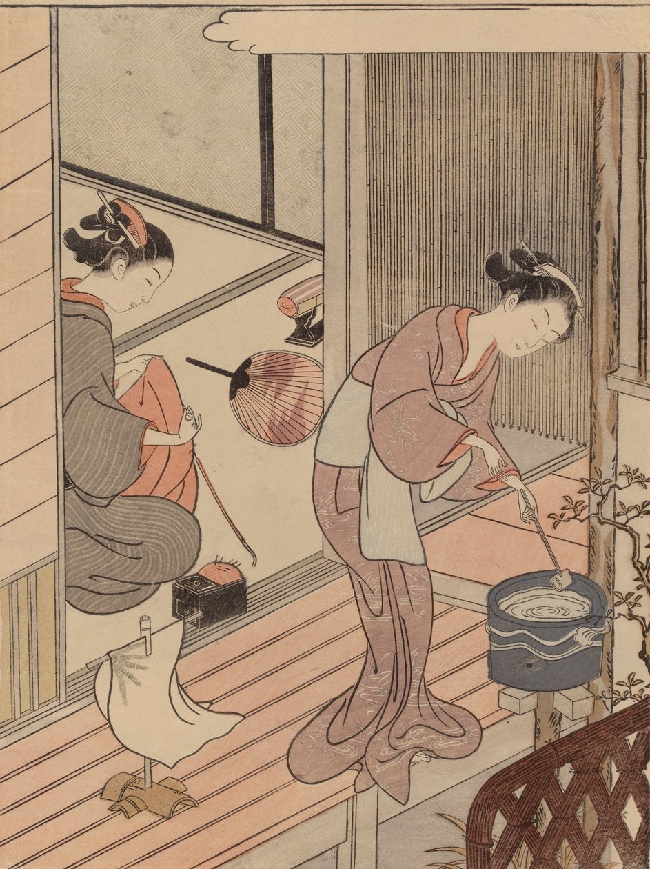 Returning Sails of the Towel Rack, from the series Eight Parlour Views by Suzuki Harunobu
