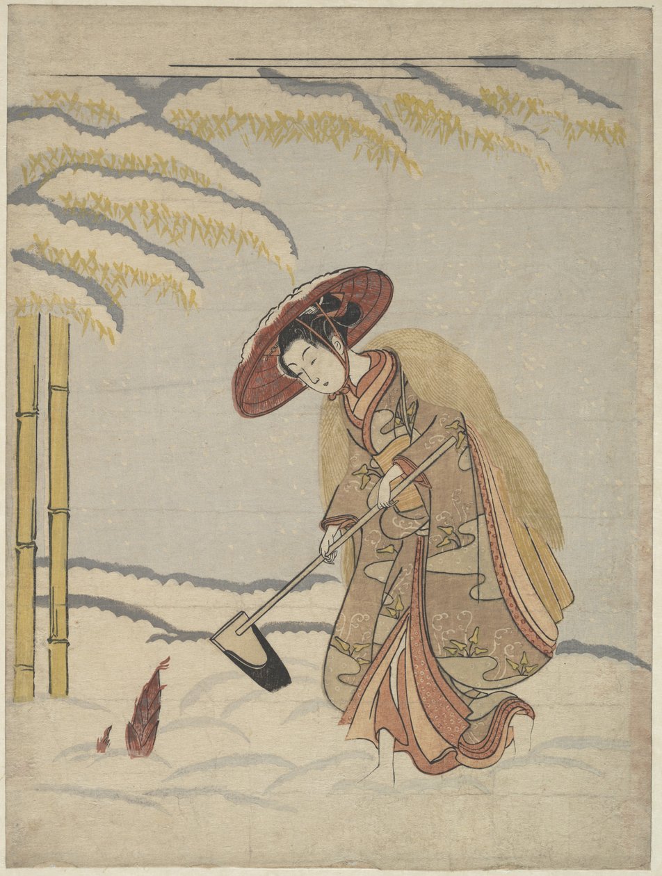 Woman Digging Bamboo Shoots in the Snow, or Parody of Meng Zong (Mōsō), from Twenty-Four Paragons of Filial Piety by Suzuki Harunobu