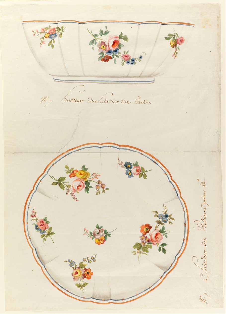 Design for a Painted Porcelain Scalloped Salad Bowl, for Sèvres Porcelain Manufactory by Sèvres Porcelain Manufactory